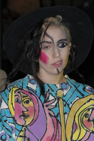 Lady Gaga leaving her hotel wearing a Picasso inspired outfit
